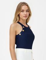 Halter Yaka Kolsuz Triko Bluz Kombini