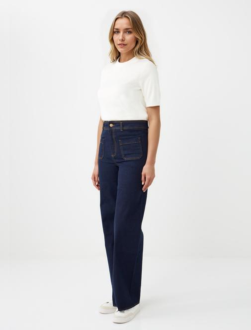 Bol Paça Yüksek Bel Denim Pantolon Kombini