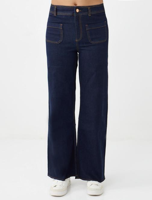 Bol Paça Yüksek Bel Denim Pantolon Kombini