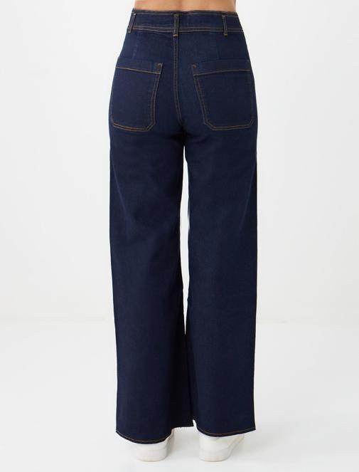 Bol Paça Yüksek Bel Denim Pantolon Kombini