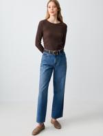 %100 Pamuk Rahat Kesim Yüksek Bel Bol Paça Denim Pantolon