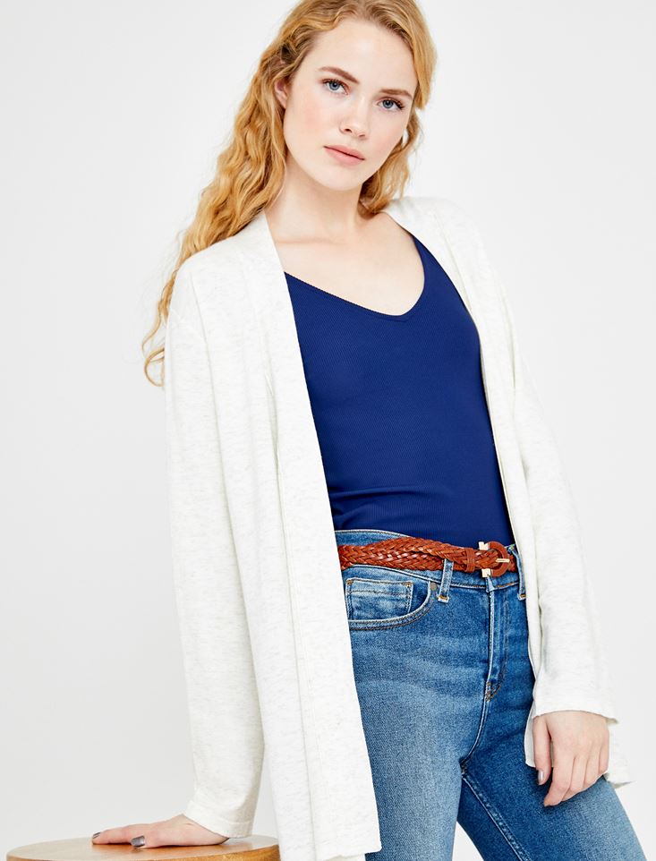 Bayan Ekru Simli Uzun Kol Hırka