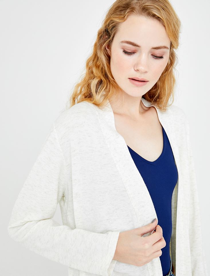 Bayan Ekru Simli Uzun Kol Hırka