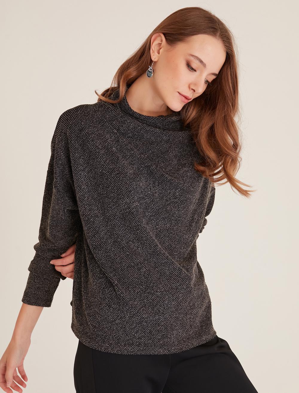 Bayan Antrasit Çapraz Degaje Yaka Sweatshirt