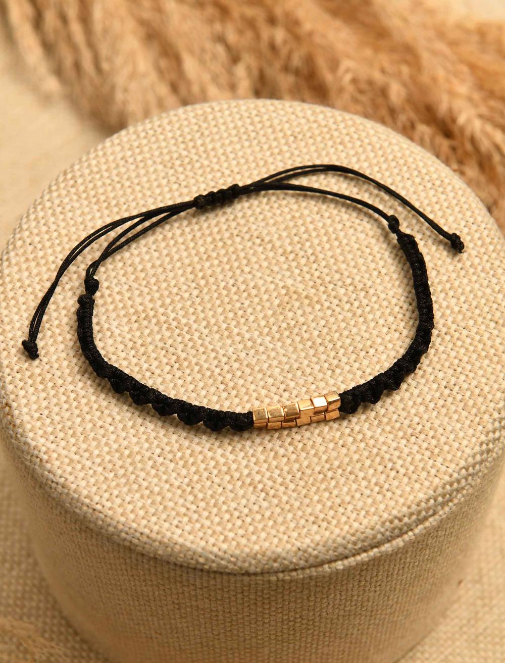 Bayan Siyah Ayarlanabilir Boncuklu İpli Miyuki Bileklik
