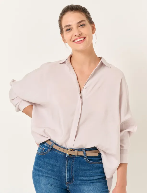 Women Mink Loose Fit Long Sleeve Basic Shirt