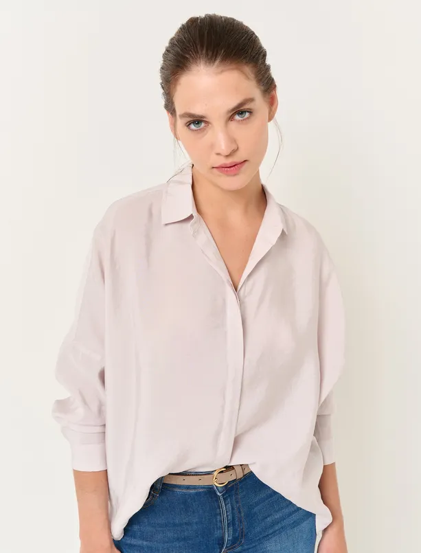 Women Mink Loose Fit Long Sleeve Basic Shirt
