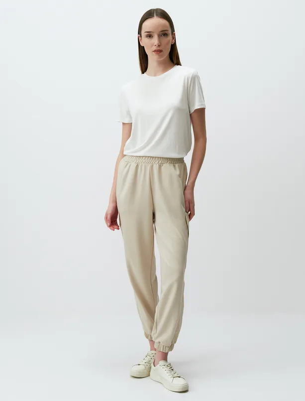 Women Beige High Waist Elasticized Jogger Pants