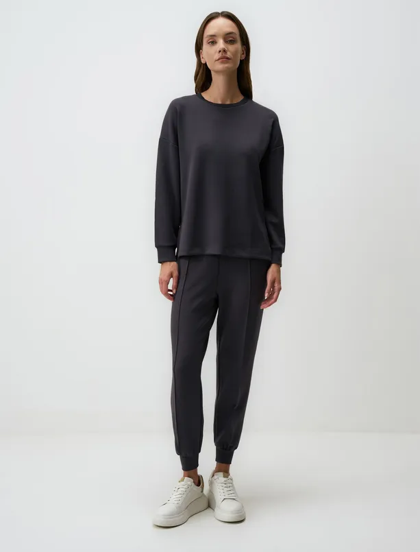 Women Anthracite High Waist Slim Leg Jogger Pants with Pockets