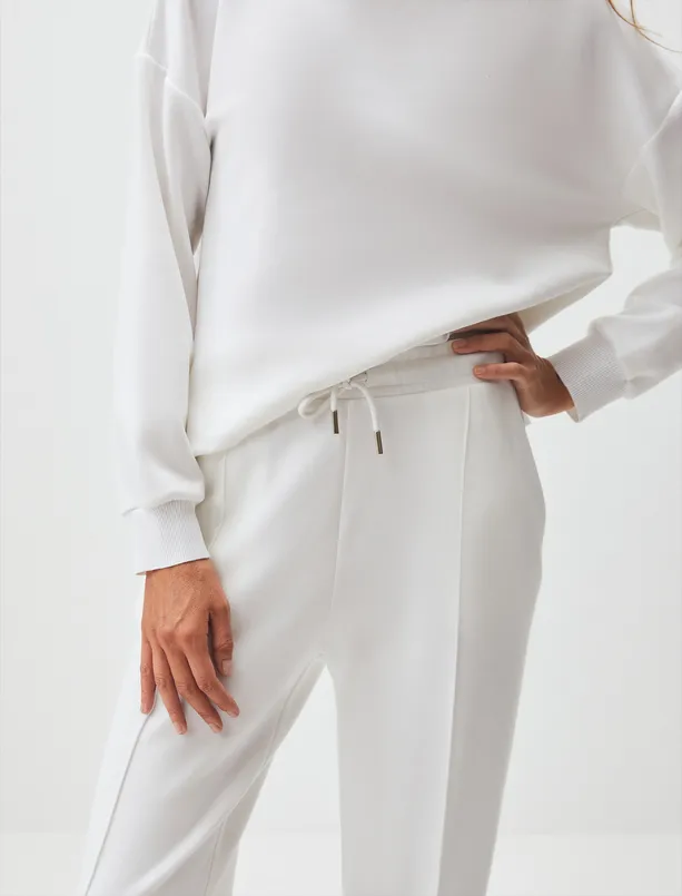 Women White High Waist Slim Leg Jogger Pants with Pockets