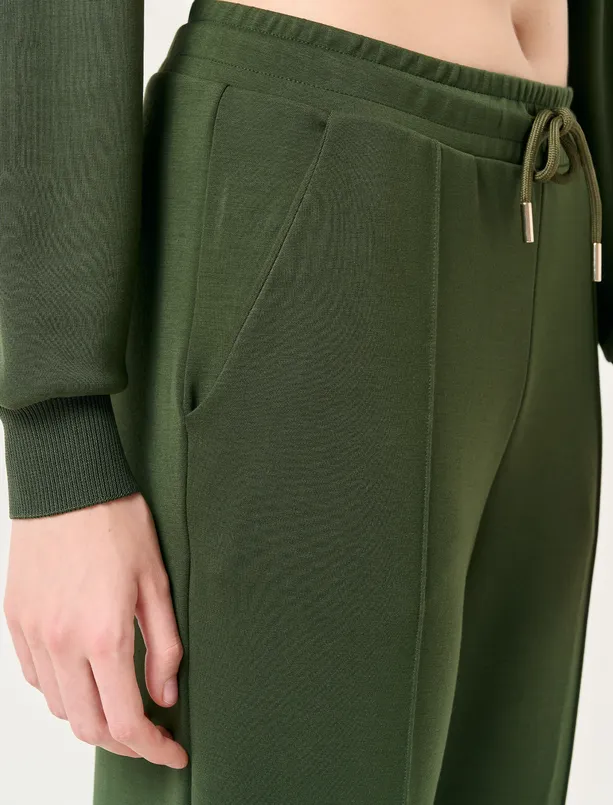 Women Haki High Waist Slim Leg Jogger Pants with Pockets