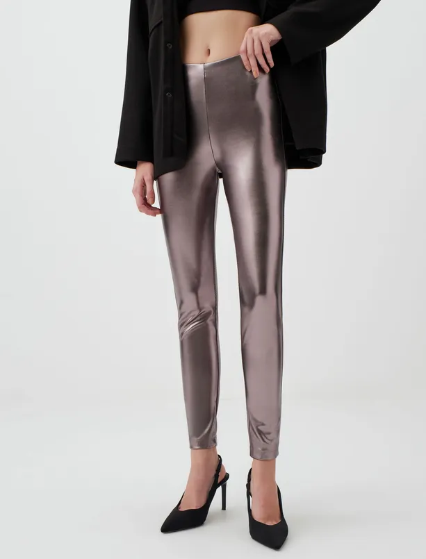 Women Grey High Waist Tight Leg Foil Printed Leggings