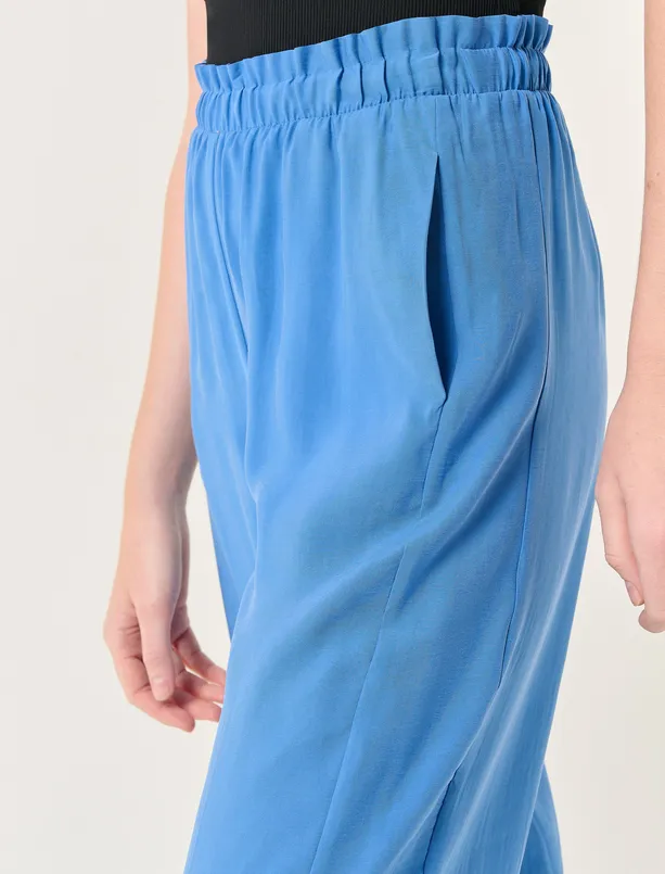 Bayan Mavi Beli Lastikli Dar Paça Rahat Pantolon