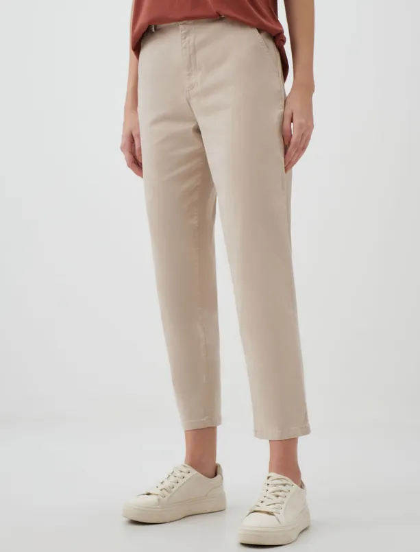 Women Beige Regular Leg Gabardine Trousers with Pockets