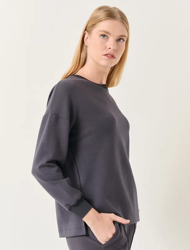 Bayan  Uzun Kollu Oversize Bisiklet Yaka Sweatshirt