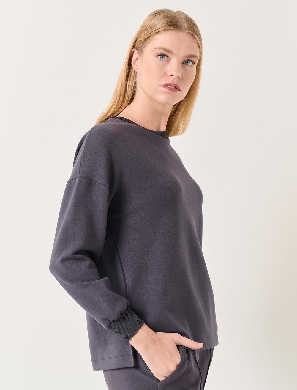 Uzun Kollu Oversize Bisiklet Yaka Sweatshirt