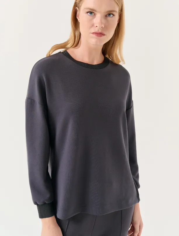 Women Anthracite Crew Neck Long Sleeve Oversized Sweatshirt