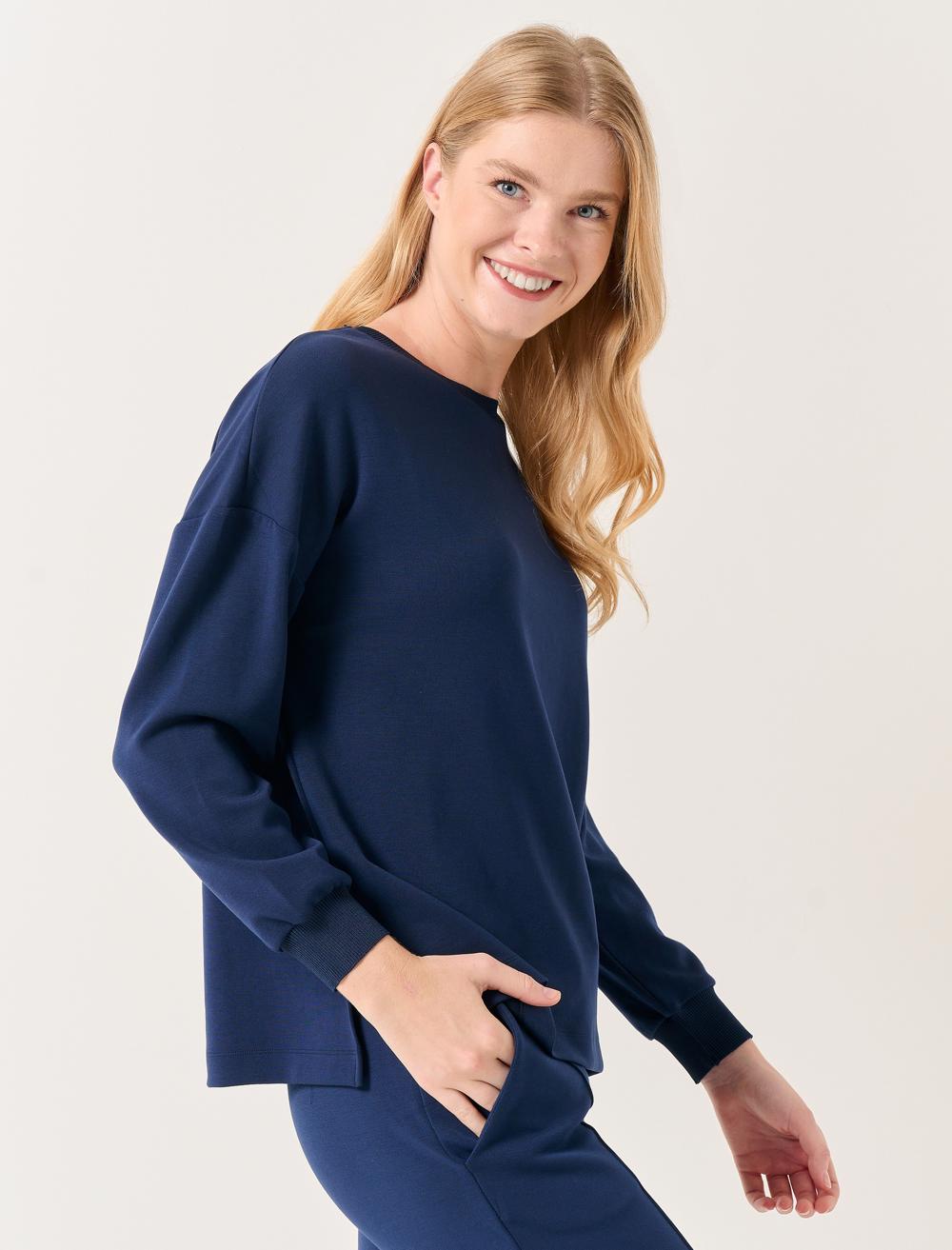 Uzun Kollu Oversize Bisiklet Yaka Sweatshirt