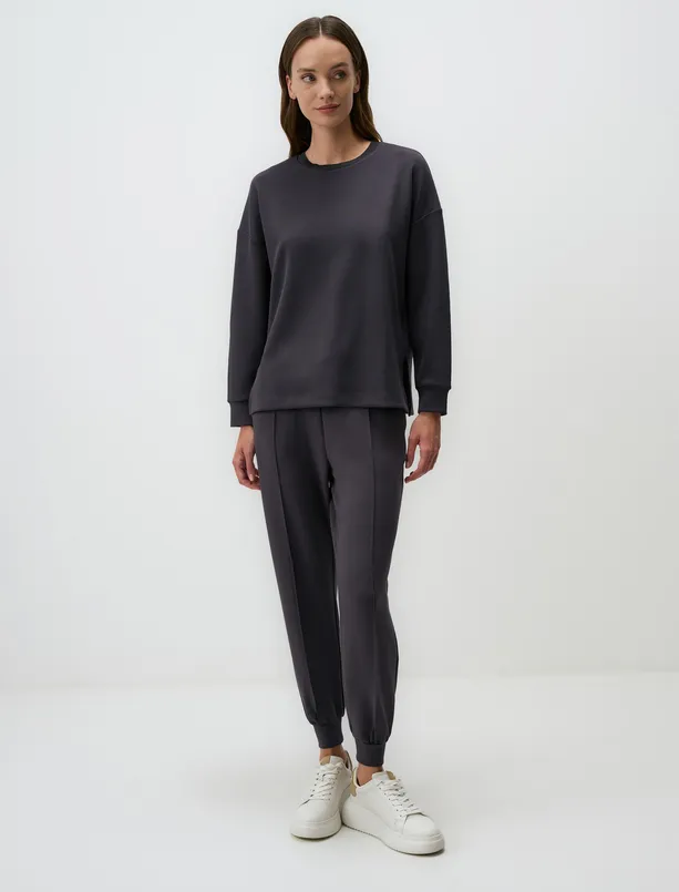 Women Anthracite Crew Neck Long Sleeve Oversized Sweatshirt