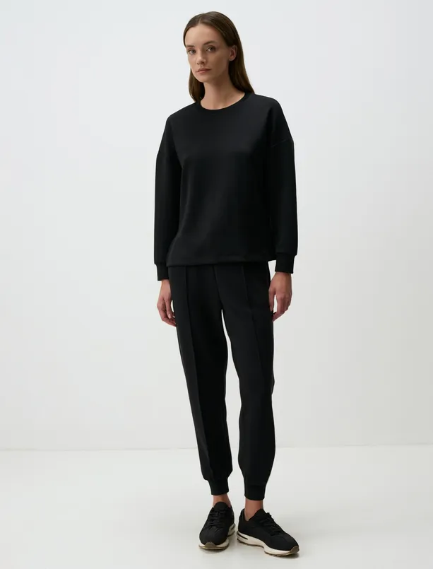 Bayan Siyah Uzun Kollu Bisiklet Yaka Oversize Sweatshirt