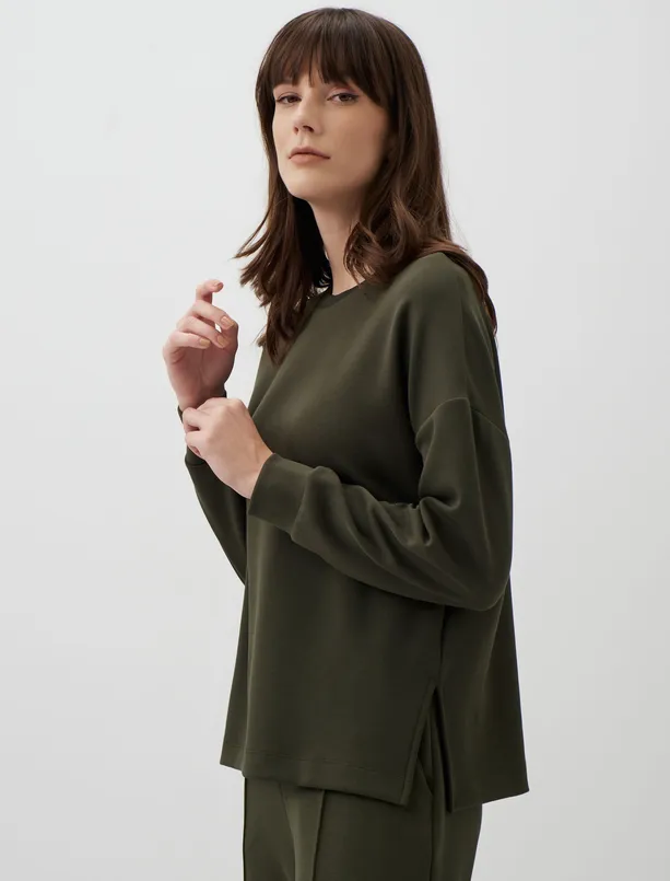 Bayan Haki Uzun Kollu Bisiklet Yaka Oversize Sweatshirt