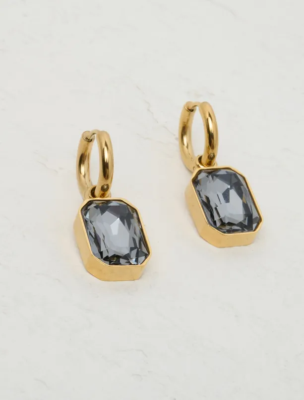 Women Dark Blue Stone Figured Dangle Earrings
