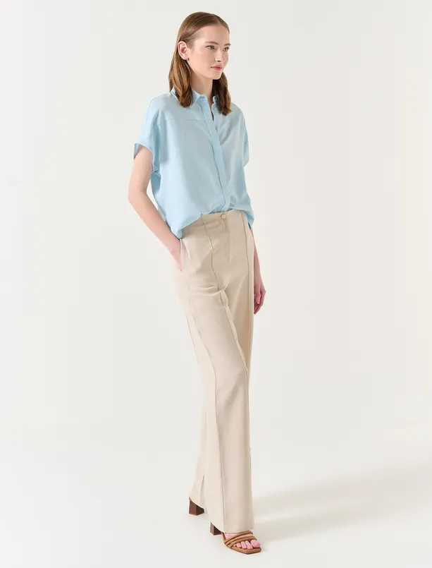 Women Beige Wide Leg High Waist Linen Pants
