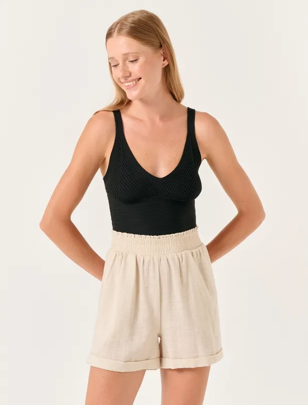 Women Beige Loose Fit High Waist Shorts