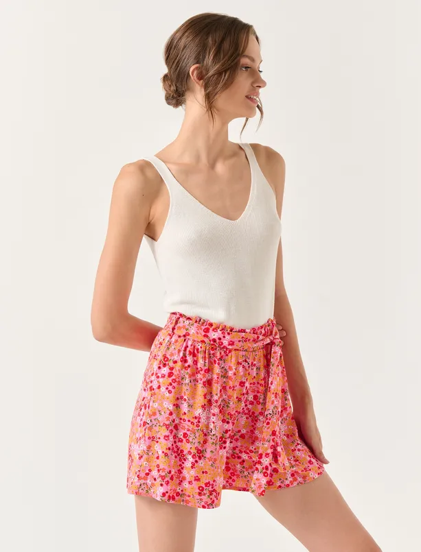 Women Light Pink High Waist Floral Print Shorts