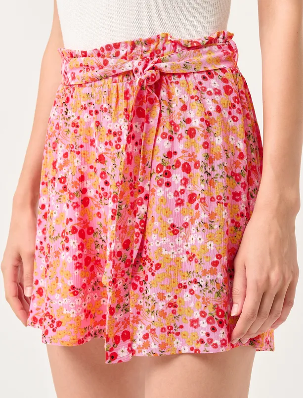 Women Light Pink High Waist Floral Print Shorts