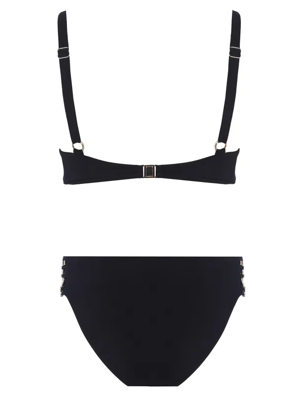 Women Black  Accessory Detailed Shirred Bikini Set