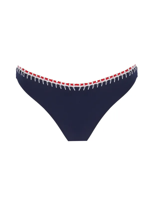 Women Dark Blue Mesh Embroidered Bead Detailed Bikini Bottom