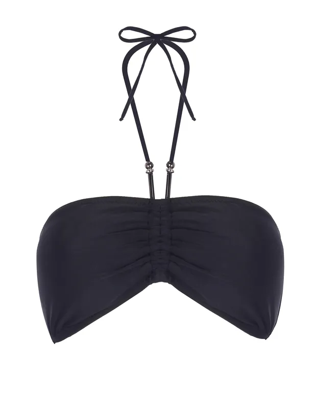 Women Black Bikini Top with Tie Neck Accessory Detail