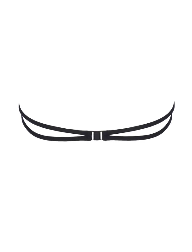 Women Black Neck Tie Bikini Top with Accessory Detail