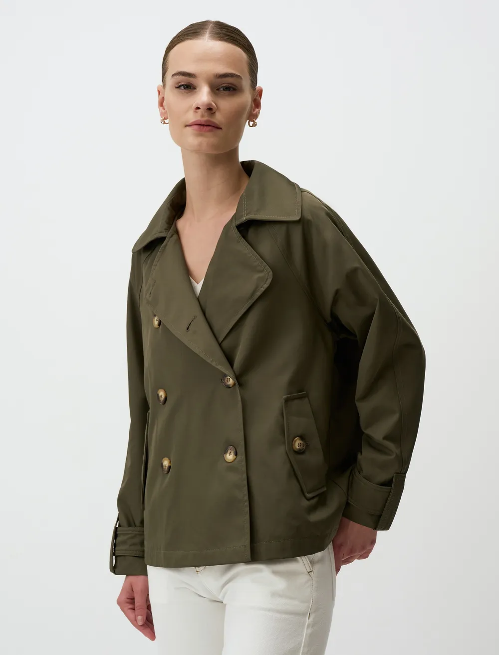 Haki Ceket Yaka Kısa Trençkot