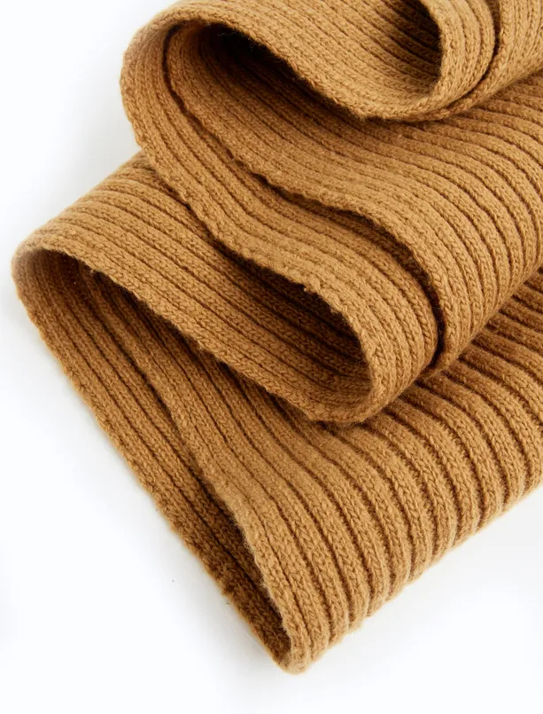 Women Brown Line Patterned Wool Scarf