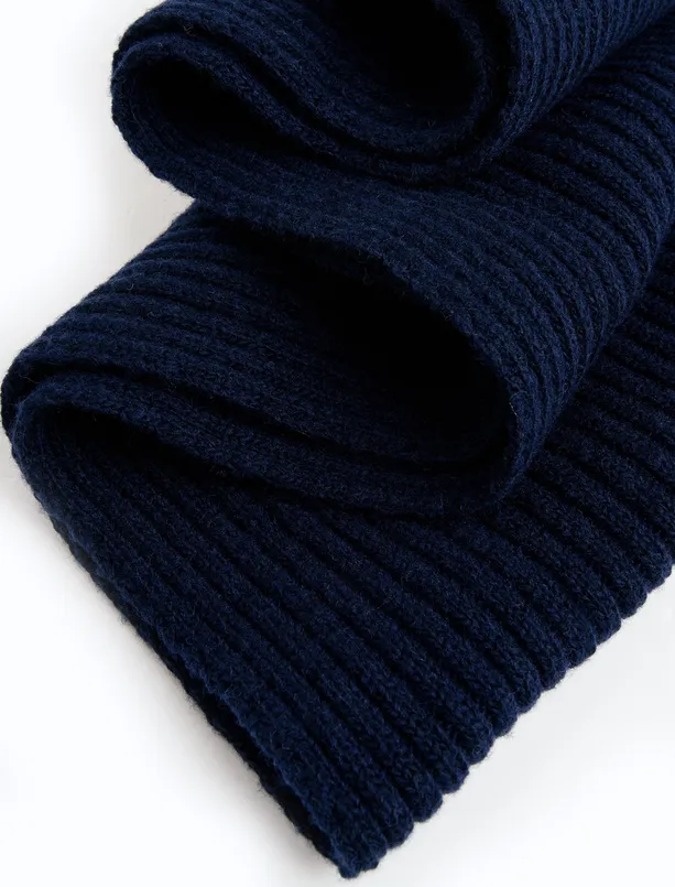 Women Dark Blue Line Patterned Wool Scarf