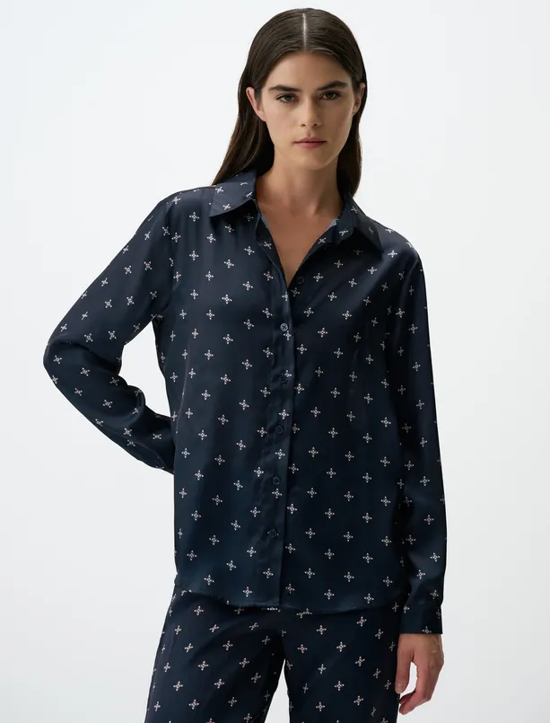 Women  Long Sleeve Patterned Satin Shirt