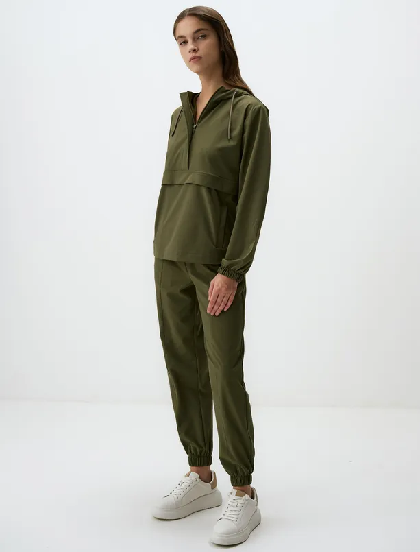 Women Haki High Waist Jogger Pants with Elastic Cuffs