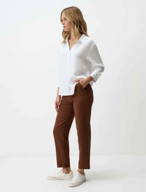 Women Brown High Waist Short Fabric Pants
