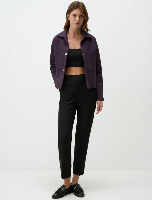 Women Black High Waist Short Fabric Pants