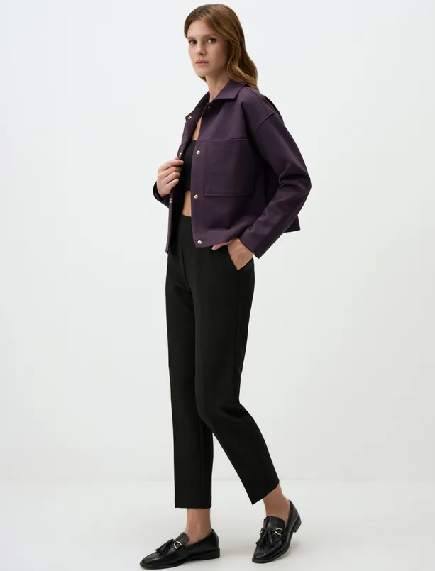 Women Black High Waist Short Fabric Pants