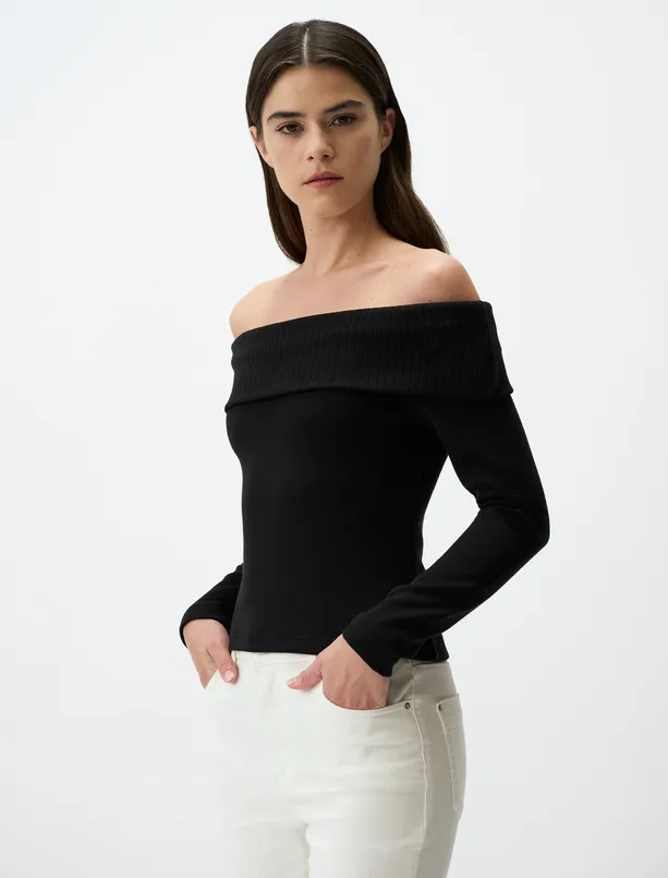 Women Black Off Shoulder Basic Short Blouse