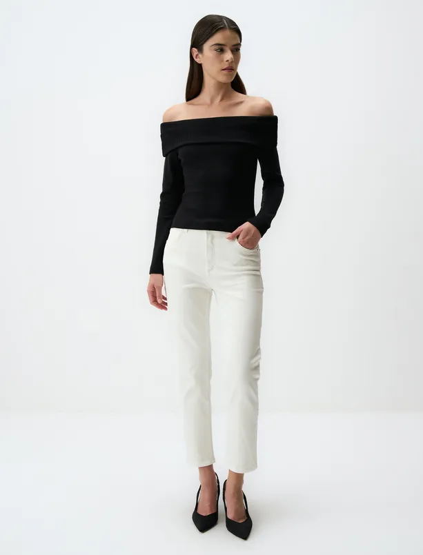 Women Black Off Shoulder Basic Short Blouse