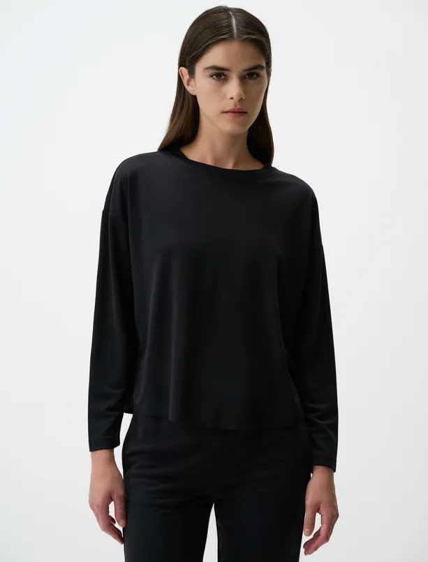 Bayan  Bisiklet Yaka Uzun Kollu Rahat Sweatshirt