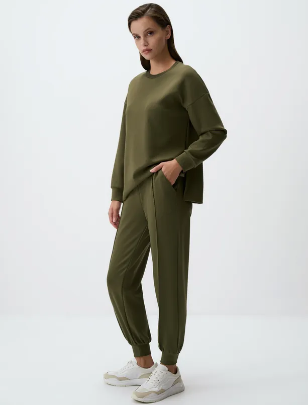 Women Haki High Waist Slim Fit Jogger Pants with Pockets