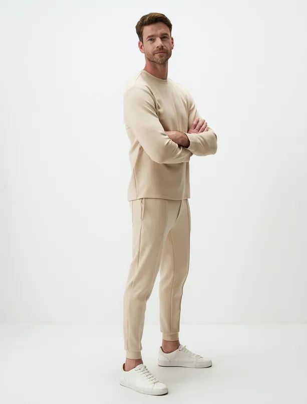 Bayan Bej Beli Lastikli Erkek Jogger Pantolon