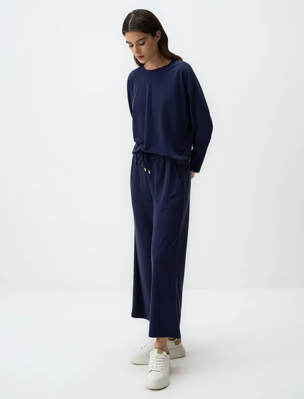 Bayan Lacivert Bol Paça Rahat Jogger Pantolon
