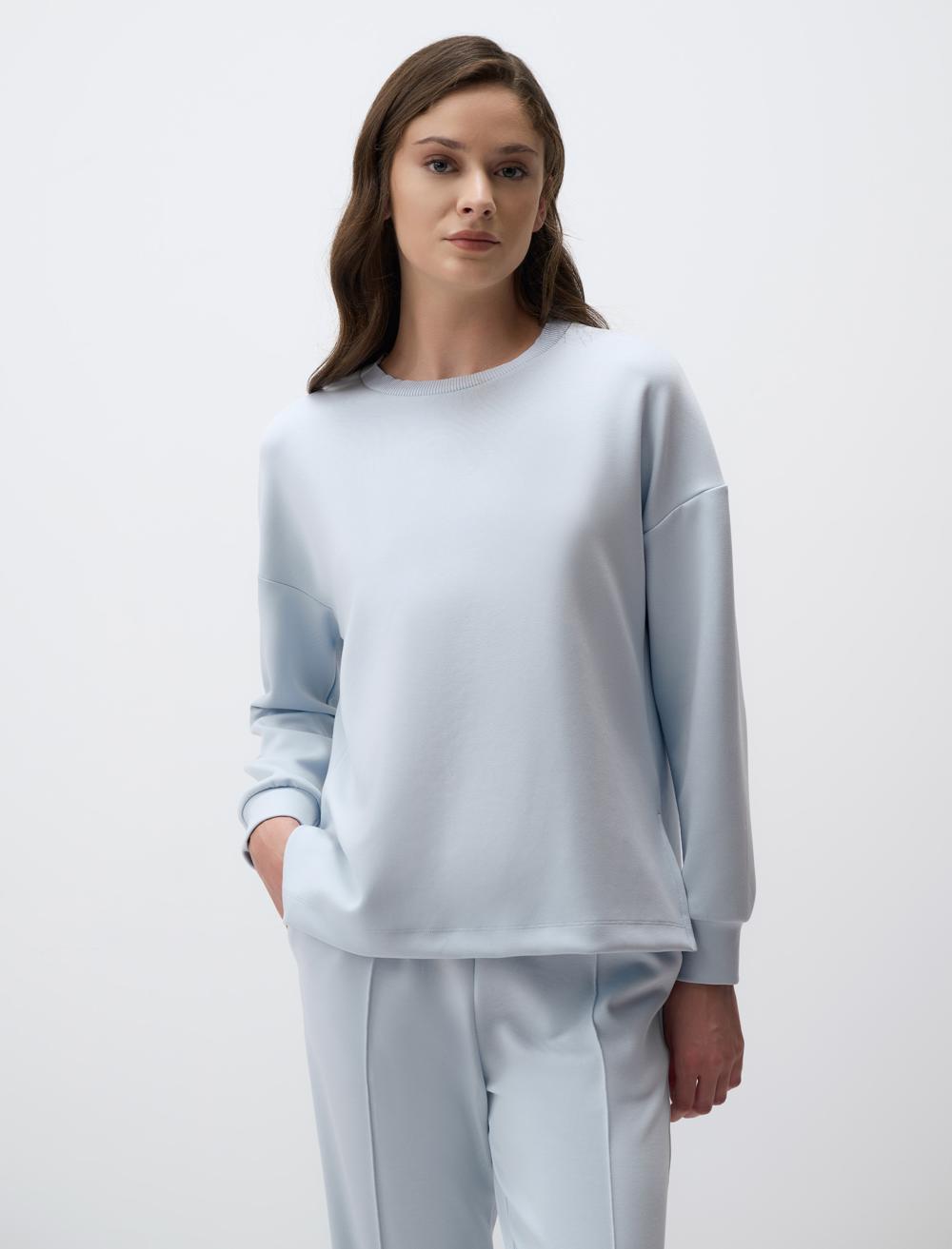 Bisiklet Yaka Uzun Kollu Oversize Sweatshirt
