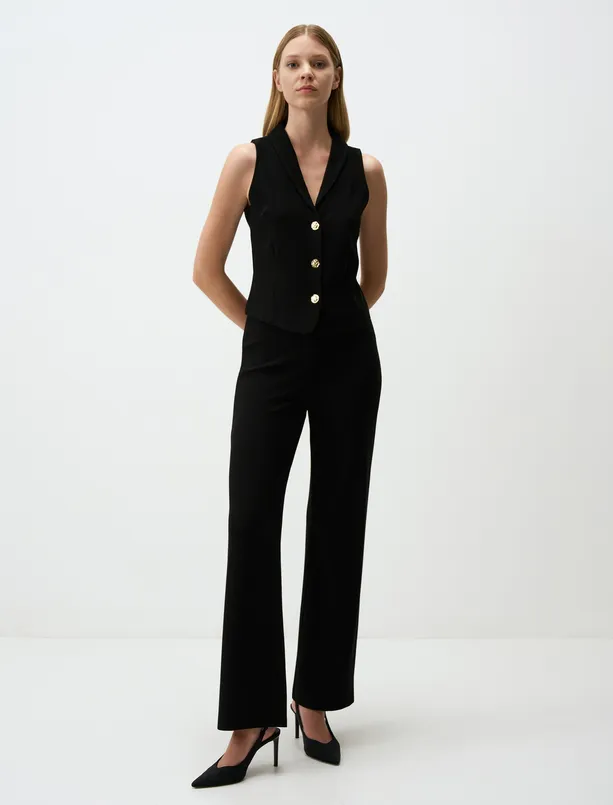 Women Black Narrow Cut Knitted Vest with Button Detail